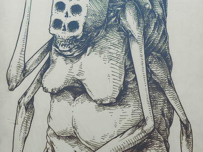 Brick-Death with a Trip-Nip illustration ink skull