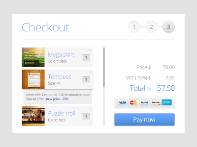 Simple shopping cart checkout cart checkout commerce ecommerce eshop pay price product list shop ui