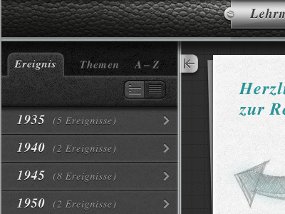 Photolibrary / History-Learning-App app black grey leather list tabs