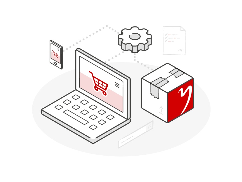 E-Commerce icon sketch gear package laptop computer red illustration isometric