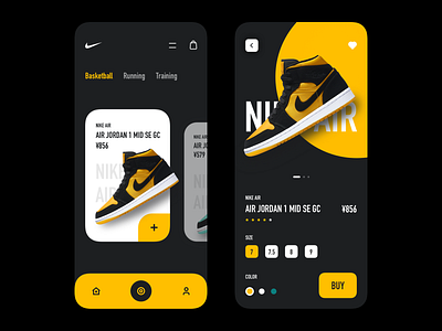 Nike App Shop app design illustration nike nike air shoes shopping ui ux 应用