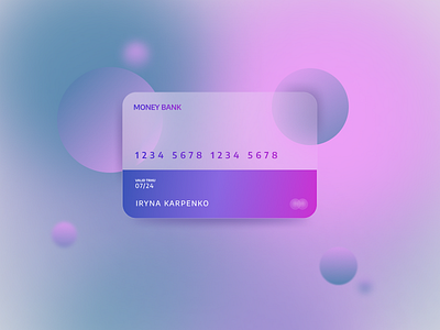 A credit card in glassmorphism style with soft gradients adobe photoshop figma graphic design ui