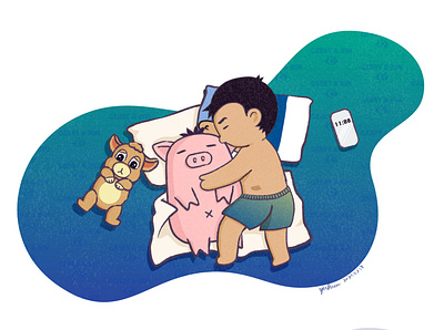 Oversleep everyday couple dailylife illustration love oversleep pig simba sleep