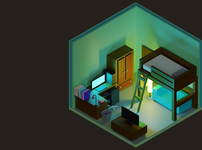 Low poly isometric room 3d design graphic design log poly low poly isometric room room vector