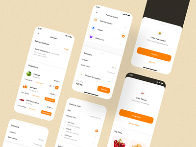 Checkout-process screens for food ordering app