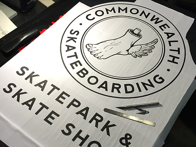 Commonwealth Sandwich Board Sign WIP pdx portland skateboarding stencil