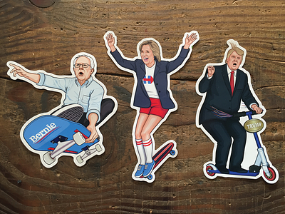 Gnarly Election 2016 Sticker Set bernie shreds gnarly election hillary hangs ten trump scoots
