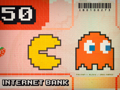 Fake banknote arcade bank bill blinky internet money note pac man pixel retro