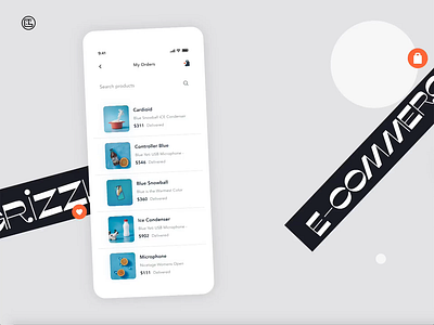 E-commerce List ideas | Grizzly Mobile App Ui KIt adroid ui kit animated mockup animation article design dark mode dark theme ecommerce ecommerce app free ui kit glassmorphism ios ui kit iphone mockup items list motion search shopping app ui kit ux design xd ui kit