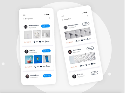 E-commerce Feed Ideas | Grizzly Mobile App Ui KIt adroid ui kit animated mockup animation article design blog dark mode ecommerce app feed free ui kit glassmorphism ios ui kit iphone mockup list motion shopping app social app ui kit ux design xd ui kit