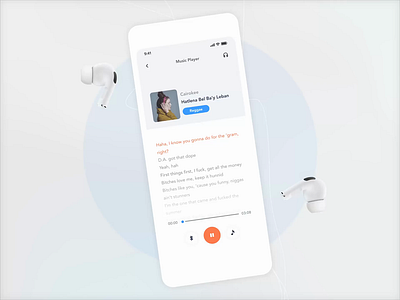 Music Player Design | Grizzly Mobile App Ui Kit adroid ui kit animated mockup animation audio player dark mode free ui kit glassmorphism ios ui kit iphone mockup motion music player next play soundcloud spotify stop ui kit ux design xd ui kit