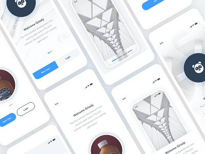 App Onboarding Design | Grizzly Mobile App Ui Kit adroid ui kit animated mockup animation app menu dark mode free ui kit glassmorphism ios ui kit iphone mockup motion splash screen swipe ui kit ux design walk through xd ui kit