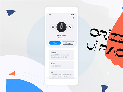 Profile Screen Design | Grizzly Mobile App Ui Kit adroid ui kit animated mockup animation avatar dark mode following free ui kit glassmorphism grid ios ui kit iphone mockup motion retro ui kit ux design xd ui kit