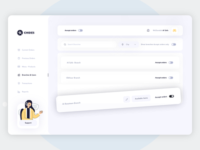 Choies App is an online food ordering - Branches list screen