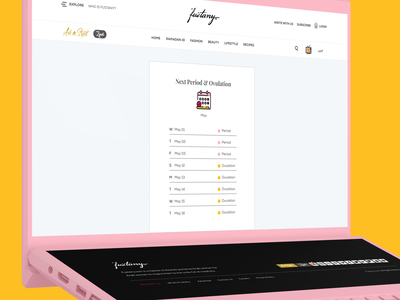 Fustany Fashion and Lifestyle Website - period calculator 3d animation branding dark ui design ecommerce fashion free ui kit fustany george samuel graphic design illustration interaction landing page lifestyle website logo motion graphics