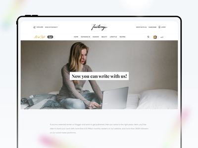 Fustany Fashion and Lifestyle Website - Write with us 3d animation branding dark ui design ecommerce free ui kit fustany george samuel graphic design illustration interaction landing page lifestyle lifestyle website logo motion graphics recipes ui