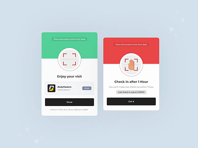 GetMuv - Check-in Status 1pass 3d animation branding dark ui design ecommerce fitness app free ui kit george samuel getmuv graphic design illustration interaction landing page logo motion graphics ui