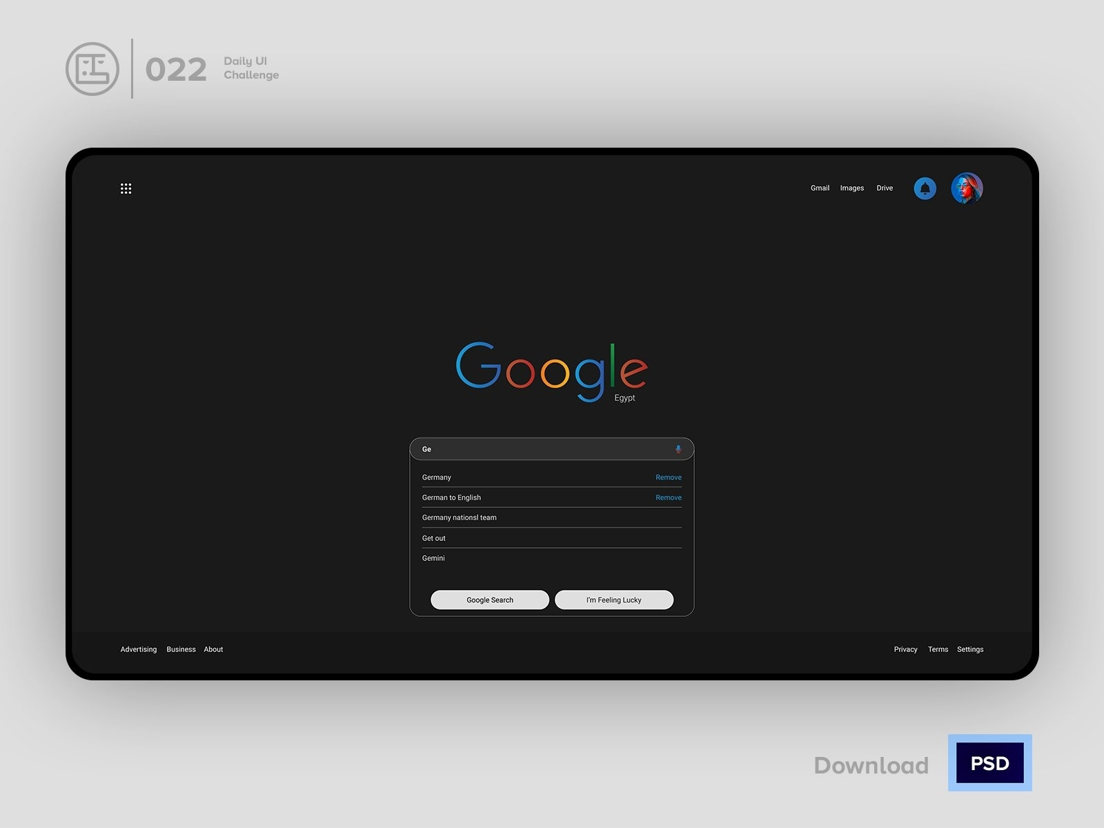 Google dark Redesign Daily UI challenge Day 022/100 by
