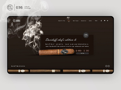 Special Offer cigar discount | Daily UI challenge - Day 036/100 animation brown cigar daily ui daily ui 036 dark ui discount card ecommerce free psd free ui kit freebies george samuel hero section interaction interaction design landing page smoke special offer user experience user interface