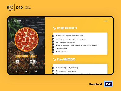 Food Pizza Recipe | Daily UI challenge - Day 040/100 animation daily ui daily ui 040 dark ui ecommerce food recipe free psd free ui kit freebies george samuel hero section ingredients interaction interaction design landing page pizza recipe restaurant app user experience user interface ux
