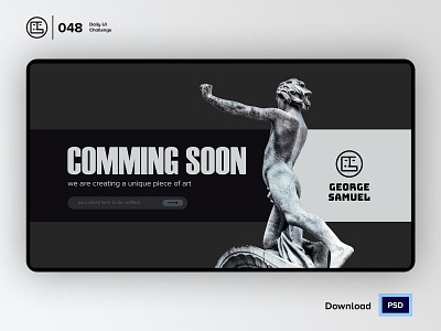 Coming Soon | Daily UI challenge - 048/100 animation antique coming soon daily ui daily ui 048 dark ui ecommerce free psd free ui kit freebies george samuel hero section interaction interaction design landing page statue trendy user experience user interface ux