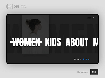Full screen menu | Daily UI challenge - 053/100 animation daily ui daily ui 053 dark ui ecommerce free psd free ui kit freebies full screen menu george samuel hero section interaction interaction design landing page listing navigation trendy user experience user interface ux