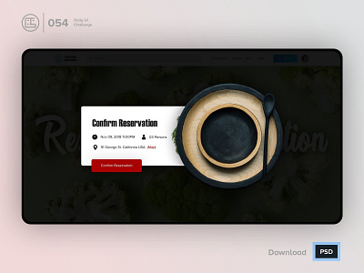 Confirm Reservation | Daily UI challenge - 054/100 animation confirm reservation daily ui daily ui 054 dark ui dish ecommerce free psd free ui kit freebies george samuel hero section interaction interaction design landing page popup restaurant user experience user interface ux