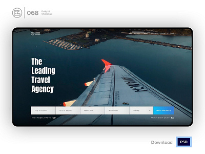 Flight Search | Daily UI challenge - 068/100 animation daily ui daily ui 068 dark ui ecommerce flight search free psd free ui kit freebies george samuel hero section inputs interaction interaction design landing page travel agency trendy user experience user interface ux