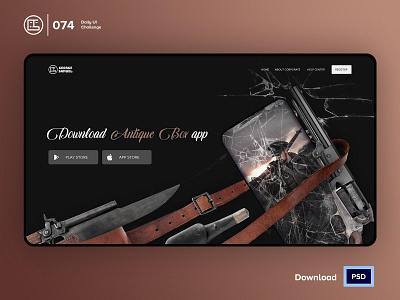 Download App | Daily UI challenge - 074/100 animation antique daily ui daily ui 074 dark ui download app ecommerce free psd free ui kit freebies george samuel hero section interaction interaction design knife landing page mobile ockup user experience user interface ux