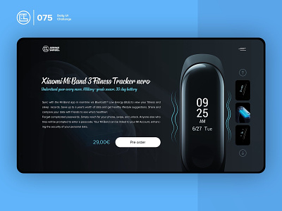 Pre-Order | Daily UI challenge - 075/100 animation carousel daily ui daily ui 075 dark ui ecommerce free psd free ui kit freebies george samuel hero section interaction interaction design landing page pre order product details slider smart band user experience watch
