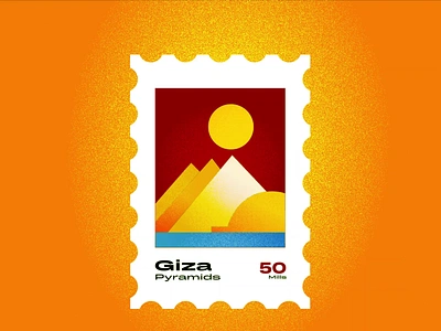 Giza Stamp illustration ancient egptians animation desert flat illustration george samuel giza illustration landmark animation logo noise pharaoh postage stamp pyramids sphinx stamp