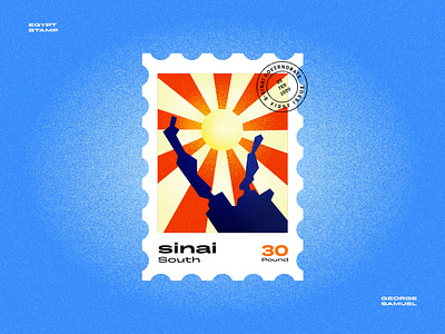 South Sinai Stamp illustration ancient egptians flat illustration george samuel illustration landmark animation noise pharaoh postage stamp red sea retro south sinai south sinai stamp sun