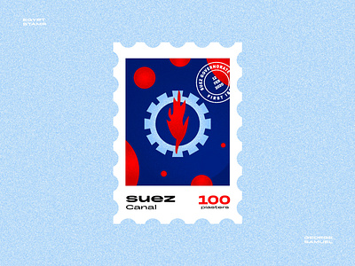 Suez Stamp illustration ancient egptians fire flame flat illustration george samuel illustration landmark animation noise petroleum pharaoh postage stamp stamp