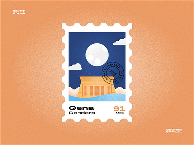 Qena Stamp illustration ancient egptians ancient egyptian blue dendara flat illustration george samuel illustration landmark animation noise pharaoh pharaohs postage stamp qena qena stamp temple upper egypt