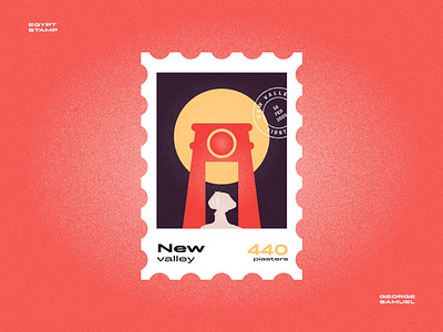 New Valley Stamp illustration ancient egptians ancient egyptian desert flat illustration george samuel illustration landmark animation noise palm pharaoh postage stamp retro rock stamp sun temple