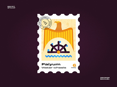 Faiyum Stamp illustration ancient egptians eagle flat illustration george samuel illustration landmark animation noise pharaoh postage stamp stamp water wheels waves wheels