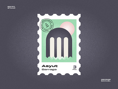 Asyut Stamp illustration ancient egptians badge barrage flat illustration gate george samuel illustration landmark animation nile noise pharaoh postage stamp retro stamp sun waves