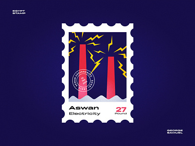 Aswan Stamp illustration ancient egptians aswan electric tower electricity flat illustration george samuel illustration landmark animation noise pharaoh postage stamp shook stamp