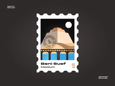 Beni Suef Stamp illustration ancient egptians bridge flat illustration george samuel illustration landmark animation medom noise pharaoh postage stamp stamp temple