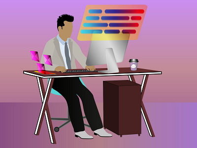 Vector Illustration Man With Computer