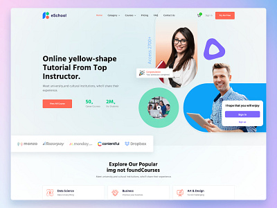 eSchool Web Hero Banner UI banner branding design education elearning eschool eschool ui figma graphic design hero section landing page ui web ui design website