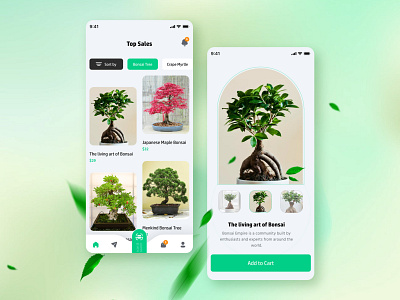 Bonsai Plant App UI bonsai bonsai plant app design figma graphic design mobile mobile mockup mobile ui mockup plant app ui uiux xd
