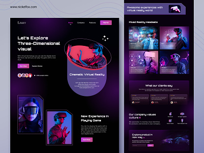 Virtual Reality Landing Page Concept aiot ar vr artificial intelligence blockchain colorful crypto dark futuristic hero section hololens home page landing page metaverse minimalistic nft open world user interface virtual reality web design website