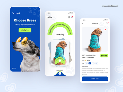 Dog's Shopping App animal app bottom navigation clean design e commerce fashion minimal mobile app mockup modern design pet app pet care pet shop pets product design puppy shop ui ux