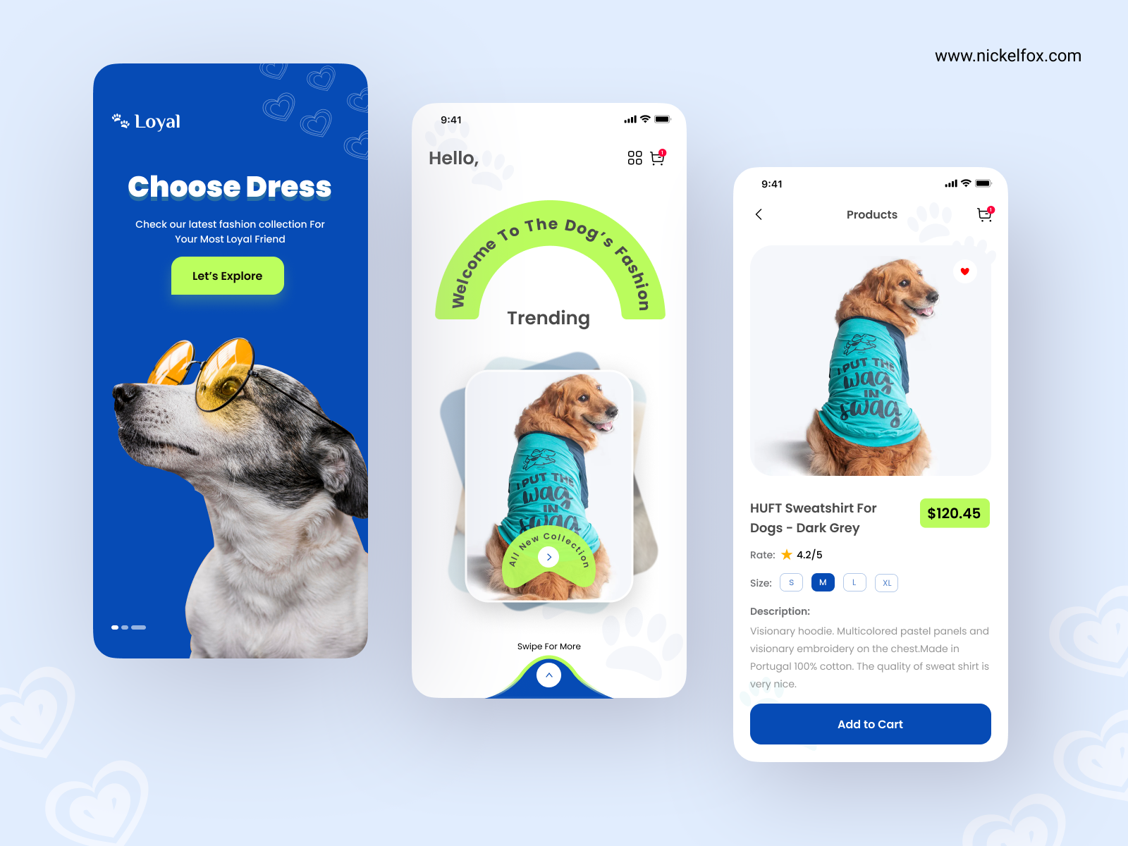 Dog's Shopping App by Vanshika Pandey for Nickelfox UI/UX Design on