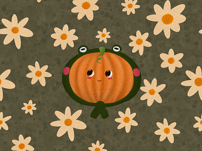 Pumpkin in flowers design illustration