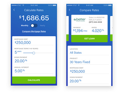 Mortgage Calculate App app bank blue calculator clean dailyui finance ios iphone mortgage simple ui