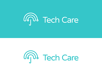 Tech Care Logo V4 line linear logo technology umbrella