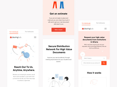 Clearing Hub Website Mobile Screens clean design clean ui custom illustration mobile ui responsive web design ui ux uidesign uxdesign webdesign website