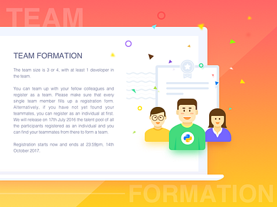 Team Formation page Design activity building character code orange people team ui